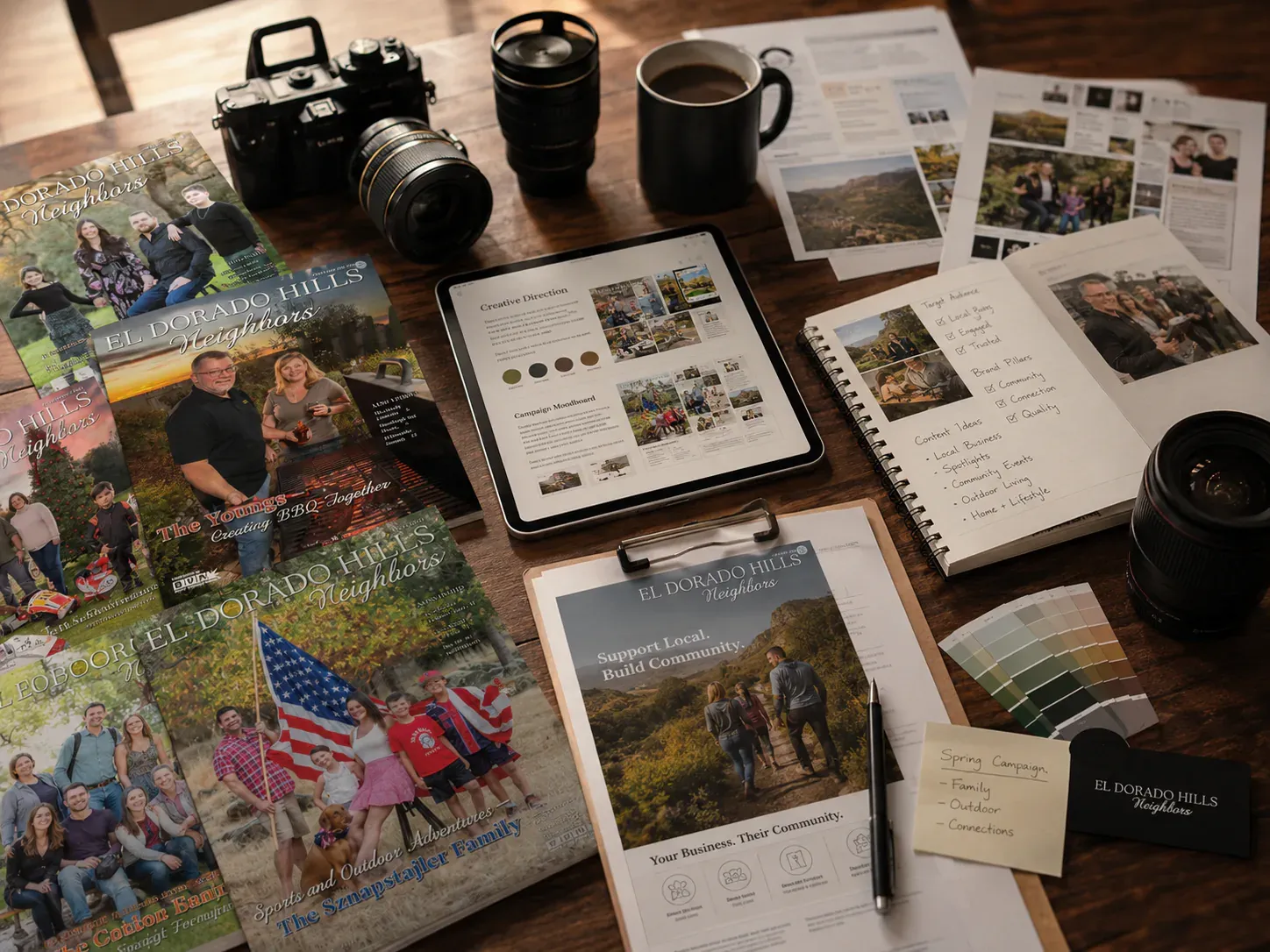 EDHN print creative spreads on a design table