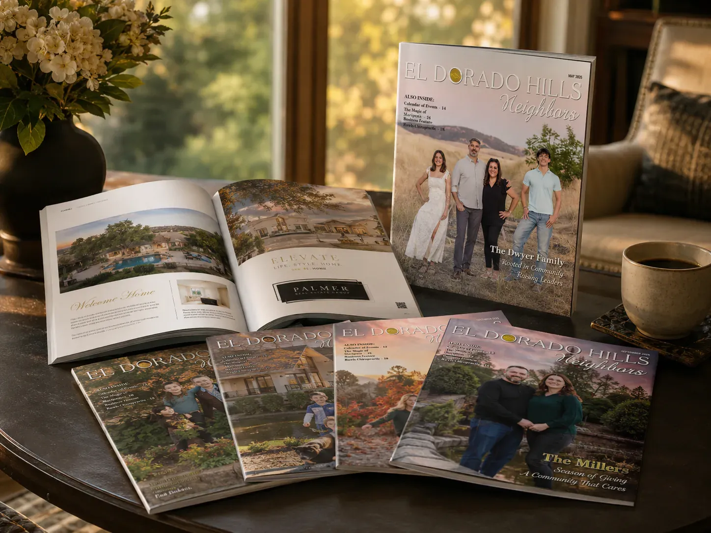 El Dorado Hills Neighbors magazines fanned on a coffee table