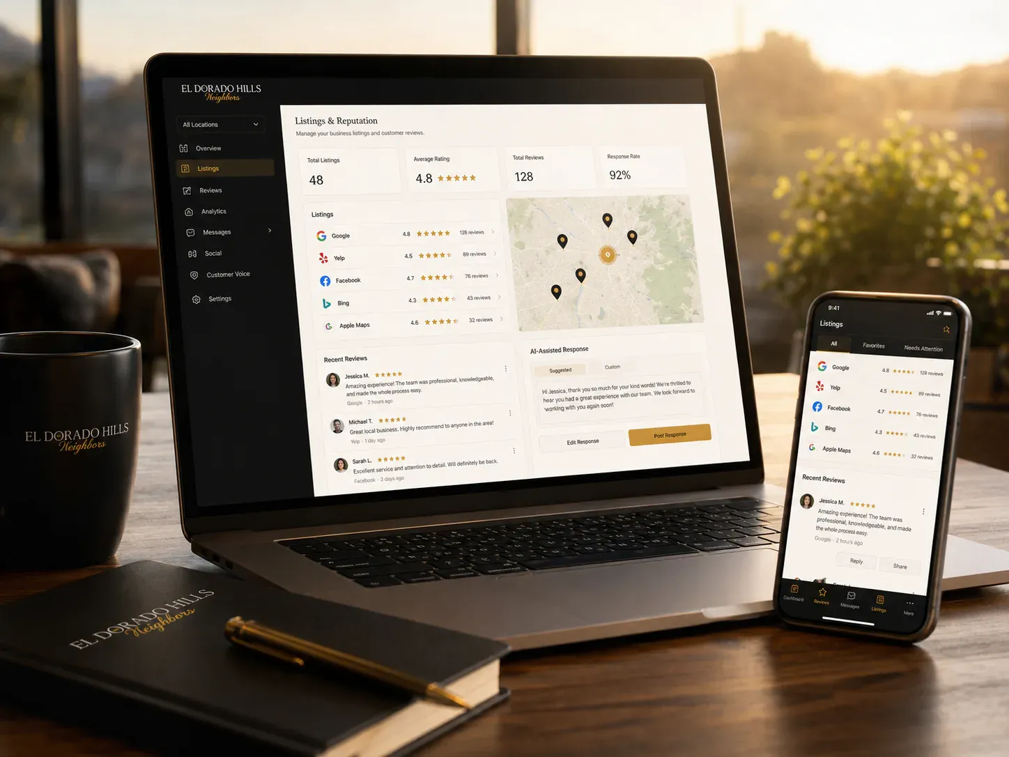 Listings and review dashboards for a local business