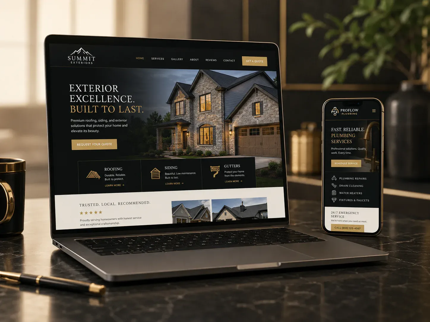 A clean, conversion-focused local business website shown on a laptop and phone