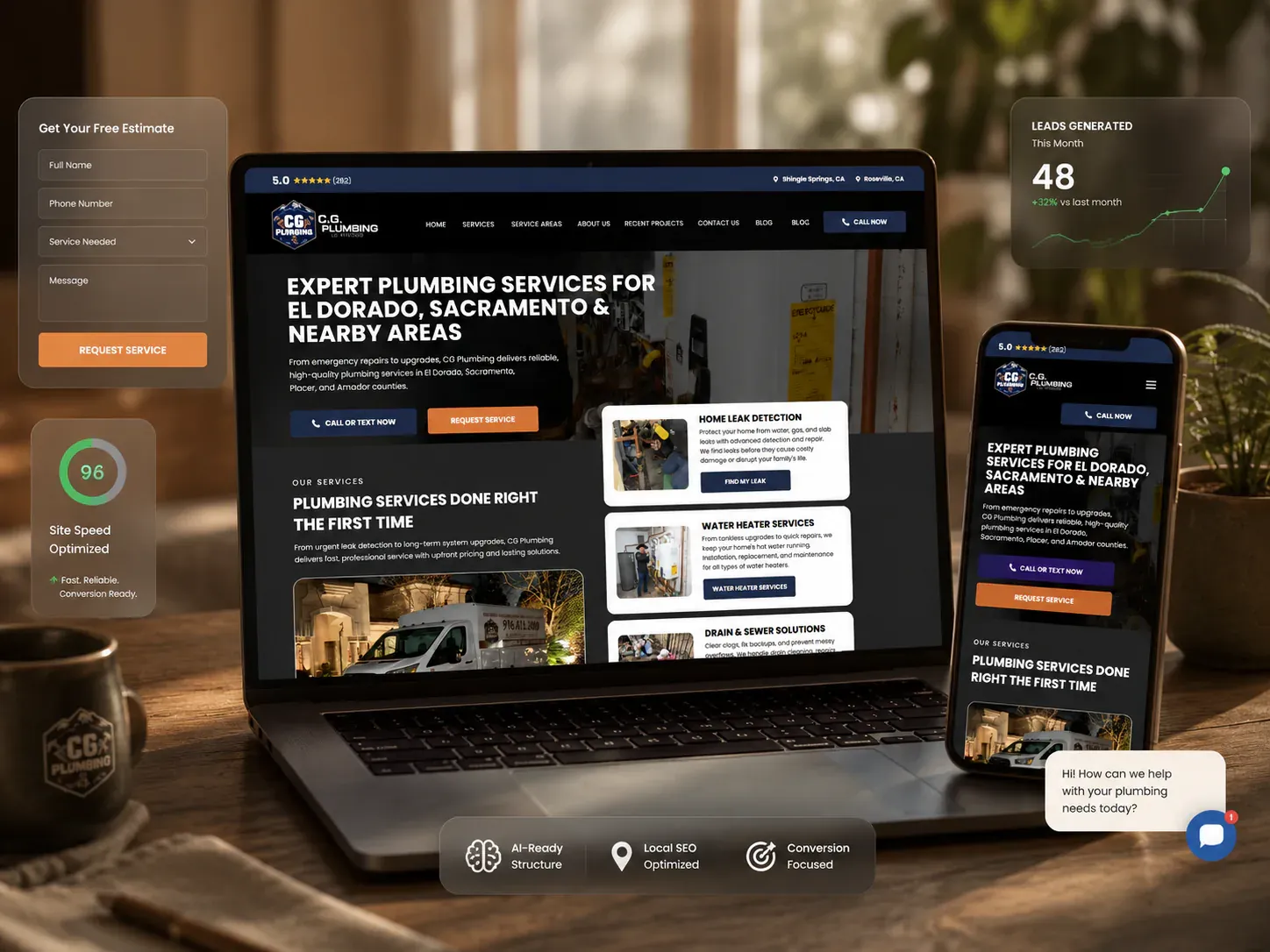 A conversion-focused local business website shown fast and polished across laptop and phone